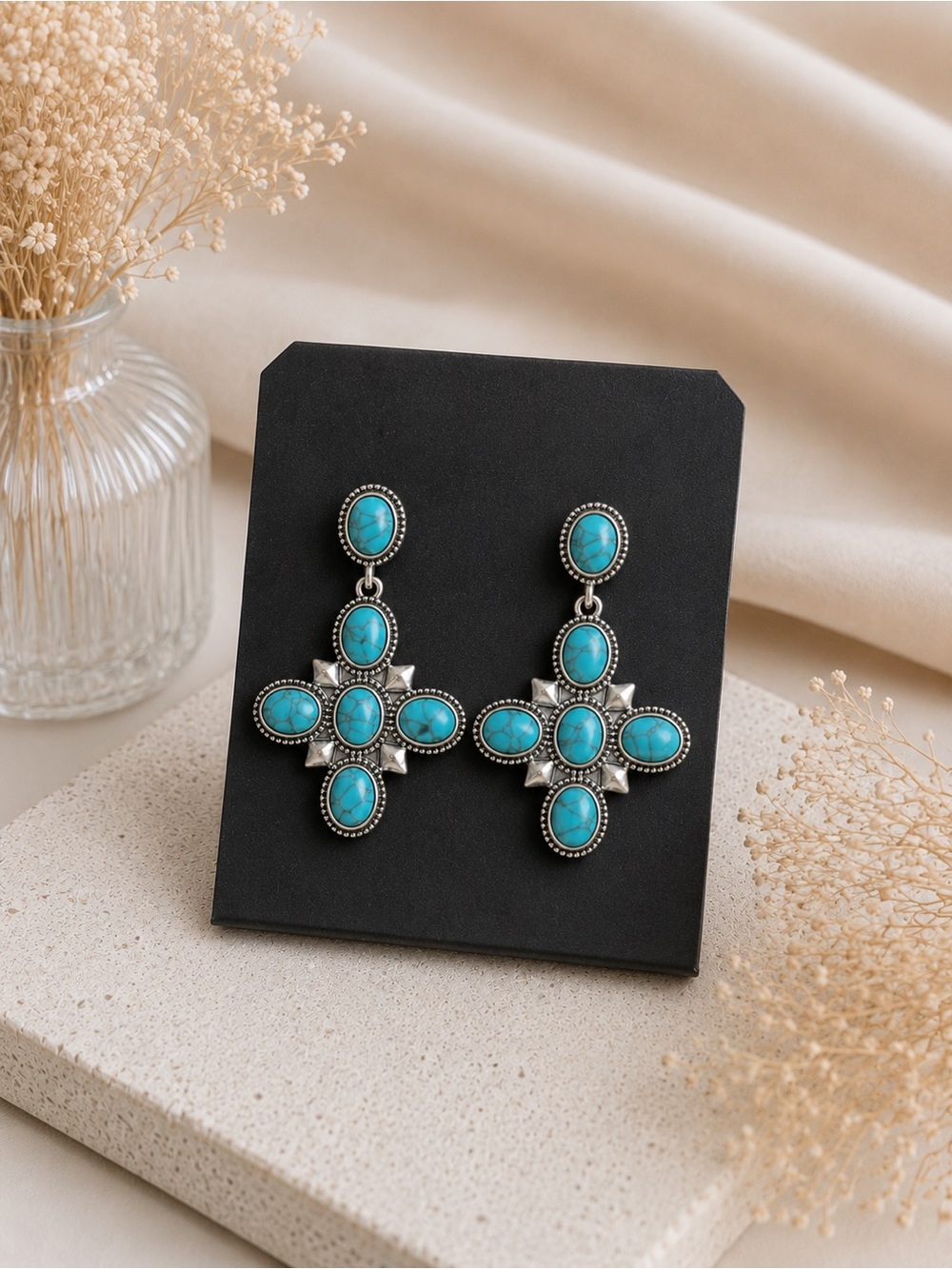 Turquoise Cross Statement Earrings 💙